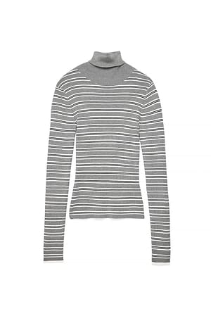 Grey Stripe Langermet høyhalset ribbestrikket topp
