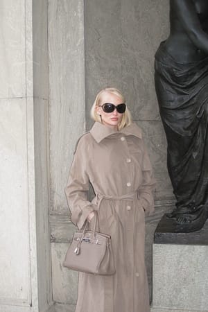 Greige High Neck Belted Trenchcoat