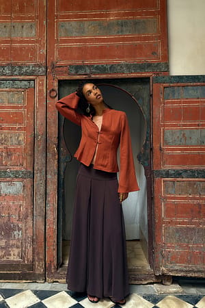 Dark Brown Low Waist Chiffon Maxi Skirt
