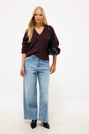 Light Blue Low Waist Distressed Detailed Baggy Jeans