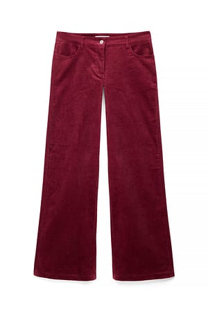 Burgundy Low Waist Wide Leg Corduroy Trousers