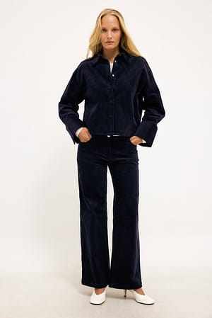 Navy Low Waist Wide Leg Corduroy Trousers