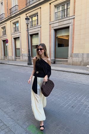Black Asymmetric Buckle Jersey Top