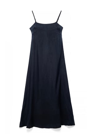 Navy Robe longue sans manches en mélange de lyocell