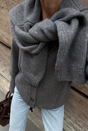 Dark Grey Wool Knitted Oversized Cardigan