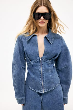 Blue Denim top met gemarkeerde taille