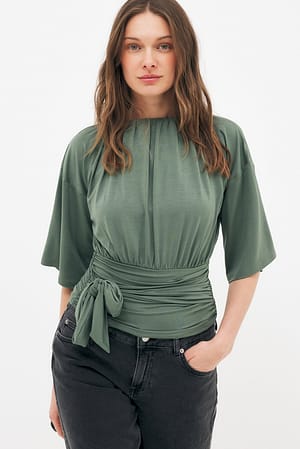 Green Marked Waist Tie Top