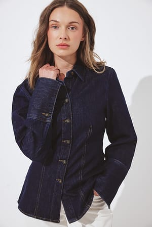 Dark Blue Marked Waist Denim Shirt