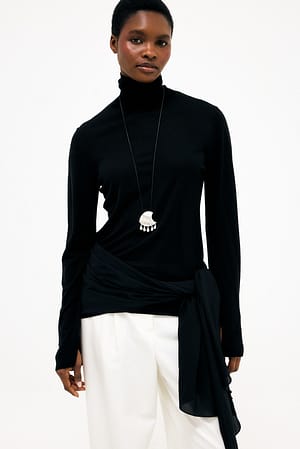 Black Merino Blend Knitted High Neck Top