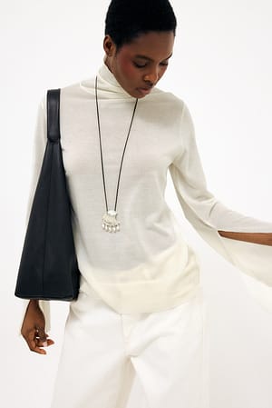 Offwhite Merino Blend Knitted High Neck Top