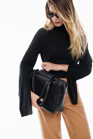 Black Merino Blend Knitted High Neck Top