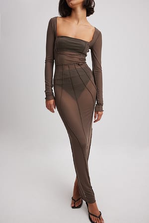 Brown Mesh Maxikleid