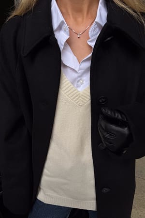 Offwhite Knitted Wool Oversized V-Neck Sweater