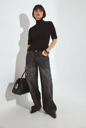 Dark Grey Mid Waist Back Detail Denim