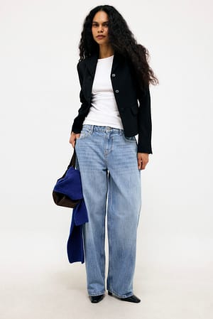 Blue Mid Waist Baggy Jeans