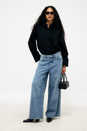 Dark Blue Mid Waist Baggy Soft Jeans