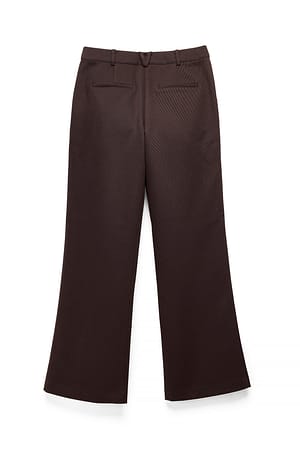 Brown Mid Waist Flared Twill Pants