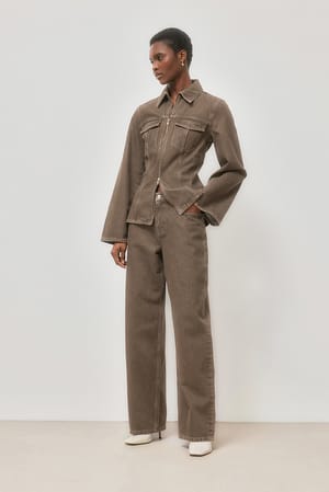 Washed Brown Mid Waist Baggy Jeans