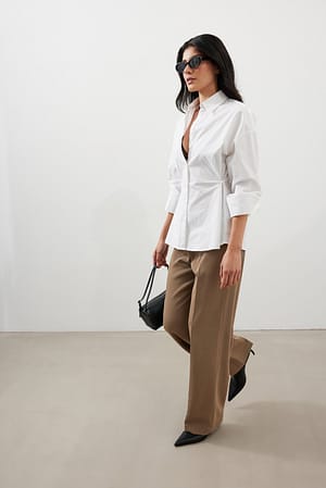 Brown Mid Waist Melange Pants