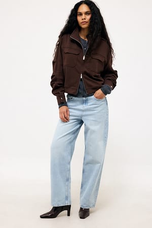 Light Blue Mid Waist Straight Baggy Jeans