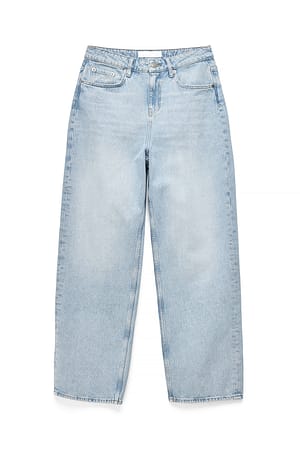 Light Blue Mid Waist Straight Baggy Jeans