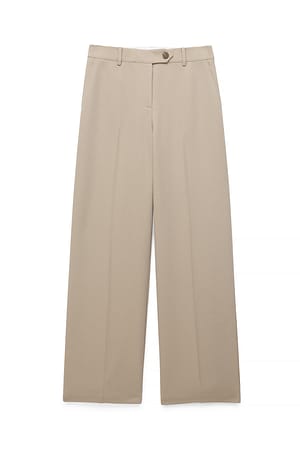 Beige Pantalon en sergé taille mi-haute