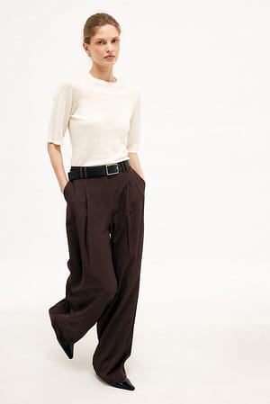 Light Brown Mid Waist Wide Leg Pants