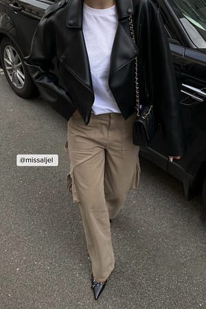 Taupe Metal Detail Cargo Jeans