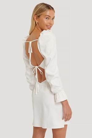 Open Back Jacquard Dress White | NA-KD 