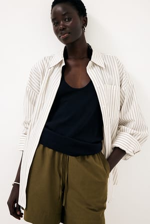 Green Stripe Cotton Loop Detail Shirt
