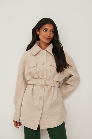 Hemdjacke Mit GÃ¼rtel Jacke Mit GÃ¼rtel Beige Oversize-Jacke Mit