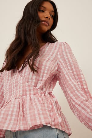 Dusty Pink Checkered Tie Side Blouse