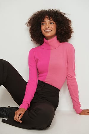 Gemini Knit Colorblock Sweater - Cream/Pink