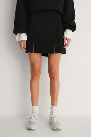 Black Recycled Double Slit Mini Skirt