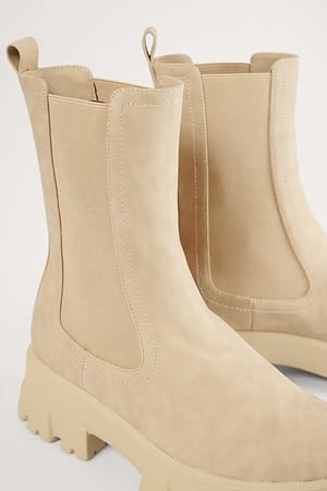 Ankle Boots Damen Stiefel Eckige Spitze Stiefel Beige Hoch Ankle