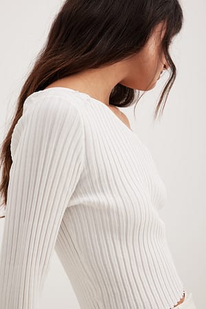 Fine Knitted Wide Sleeve Top White NA KD