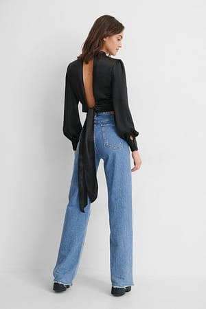 Satin High Neck Blouse with Long Sleeves