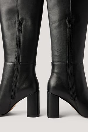 Knee High Leather Boots Black | NA-KD