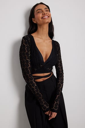Black Lace Wrap Top