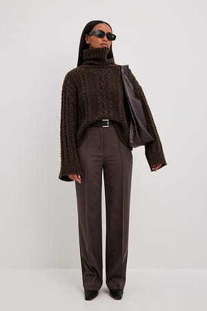 Brown Mid High Waist Seamline Suit Pants