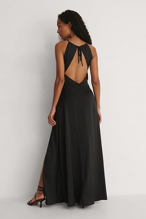 Maxi Jurk Open Rug Zwarte Jurk Open Rug Maxi-halterjurk Met Open