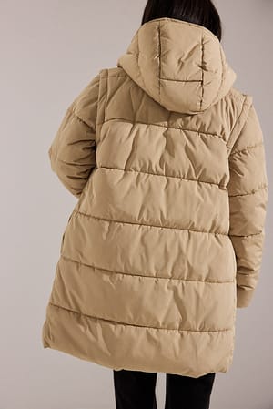 Removable Sleeves Long Padded Jacket Beige | NA-KD