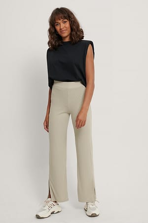 Rib Slit Pants Beige | NA-KD