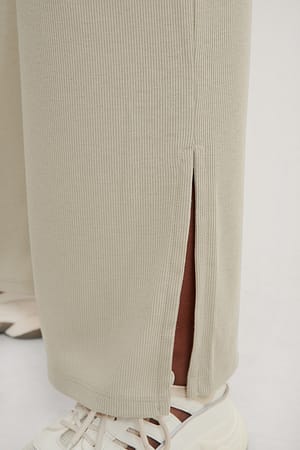 Rib Slit Pants Beige | NA-KD