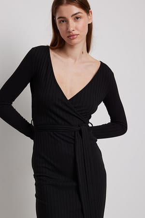 Robe Midi Robe Portefeuille Noire Longue Robe Portefeuille Mi