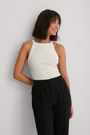 Offwhite Recyceltes geripptes Tank-Top mit rundem Ausschnitt