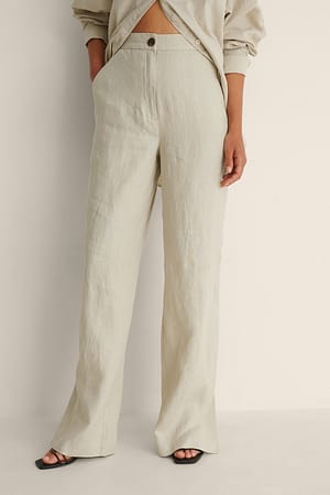 Eva Silk Side Slit Pant - Beige