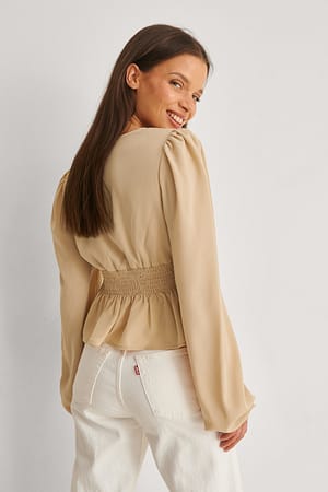 Smock Waist LS Blouse Beige | NA-KD 