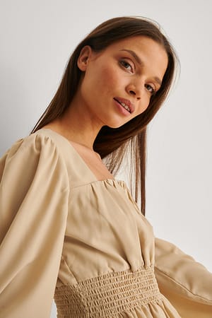 Smock Waist LS Blouse Beige | NA-KD 