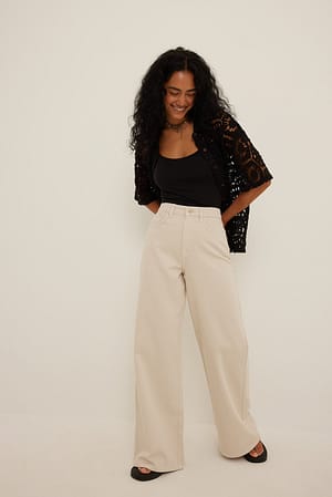 Light Beige Soft Rigid Wide Jeans